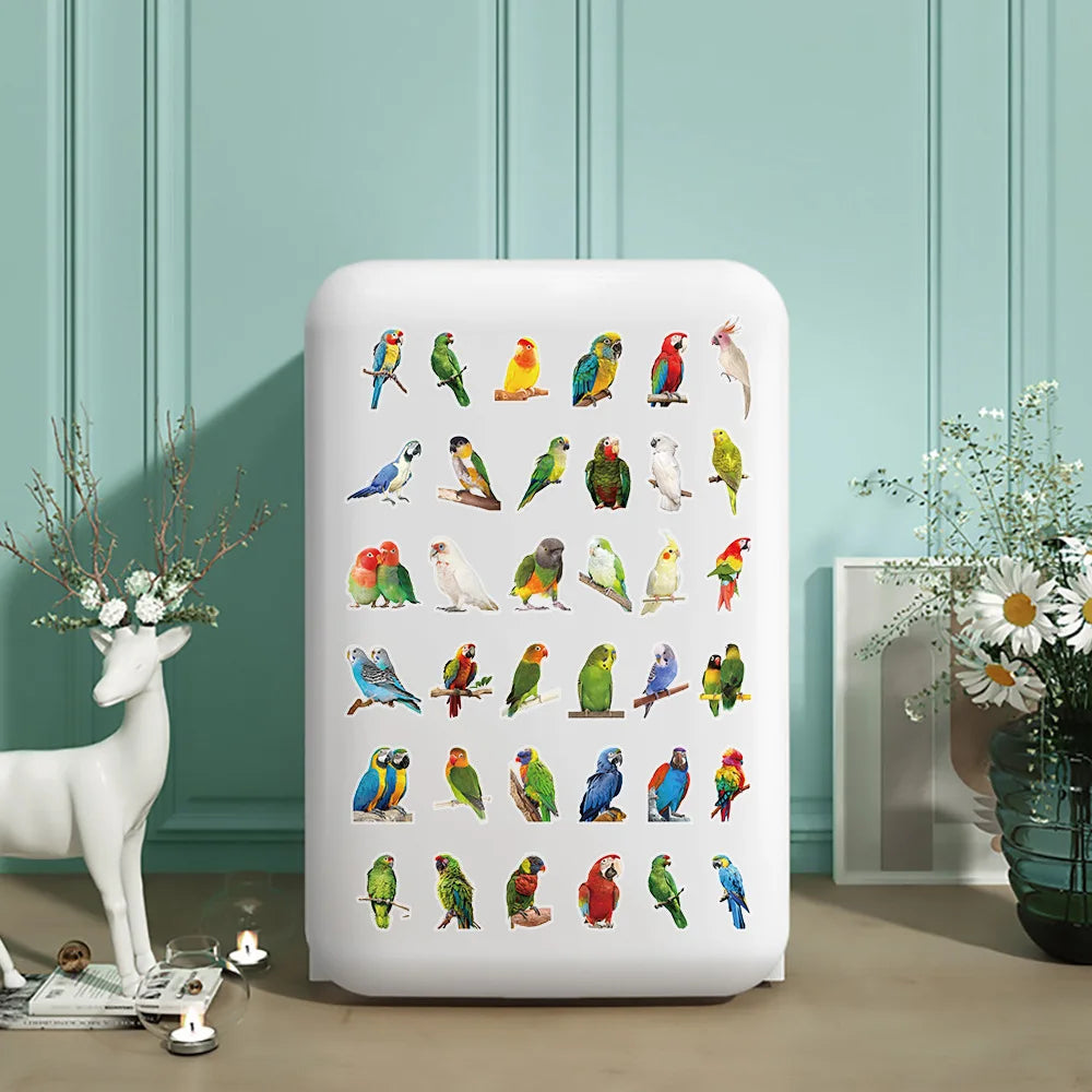 50-Pack Colorful Parrot Doodle PET Transparent Stickers Supplies Notebooks Luggage Waterproof Decorative Stickers
