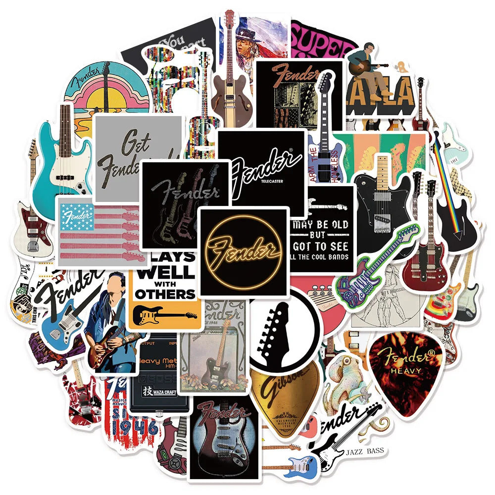 50PCS Trendy Guitar Music Graffiti Stickers DIY Manual Luggage Skateboard Water Cup Computer Tablet Waterproof Stickers