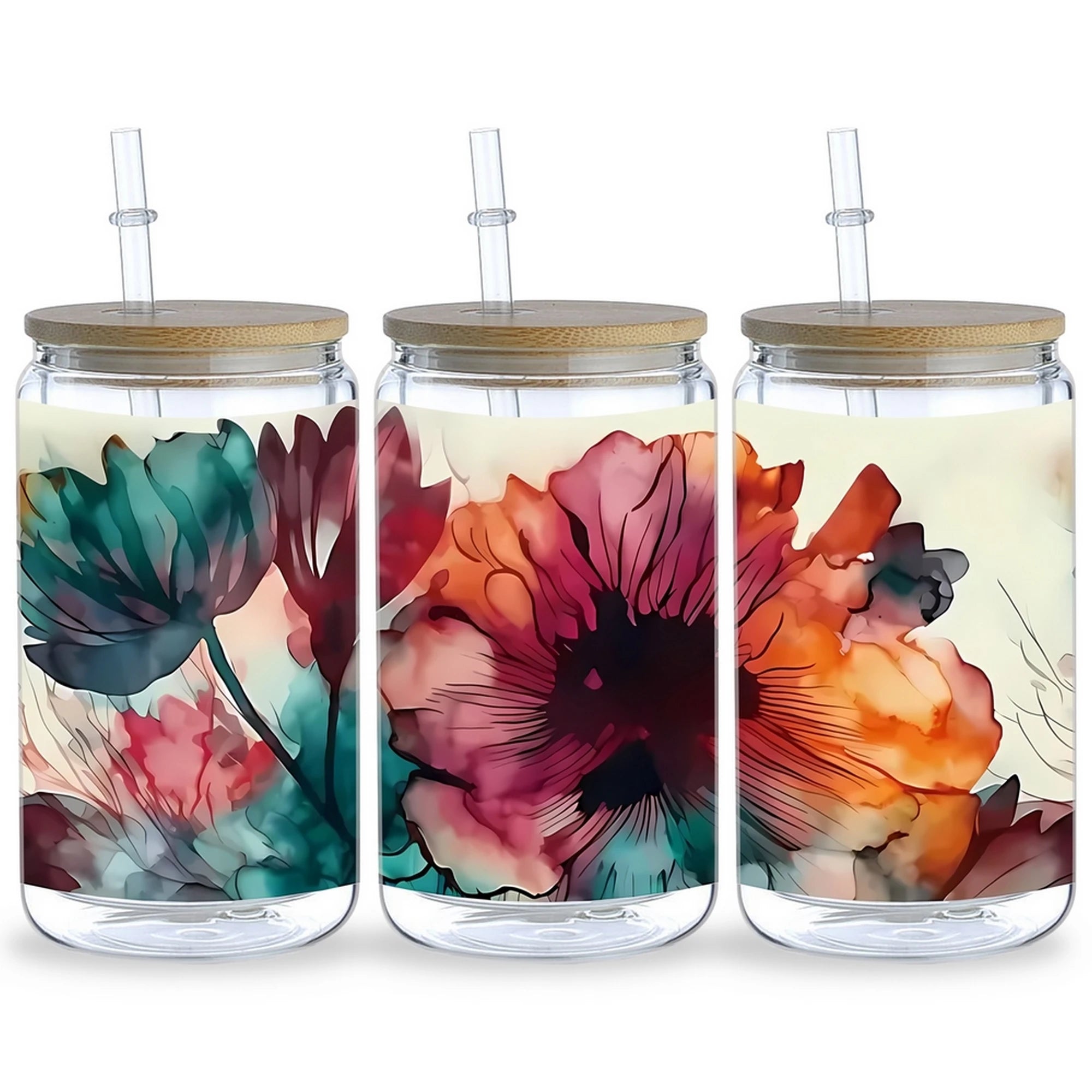 5 Sheets Plant UV DTF Cup Stickers, DTF Transfer Stickers, Waterproof Flower Wipe-Off Transfer Paper for 16oz Glass, Mug