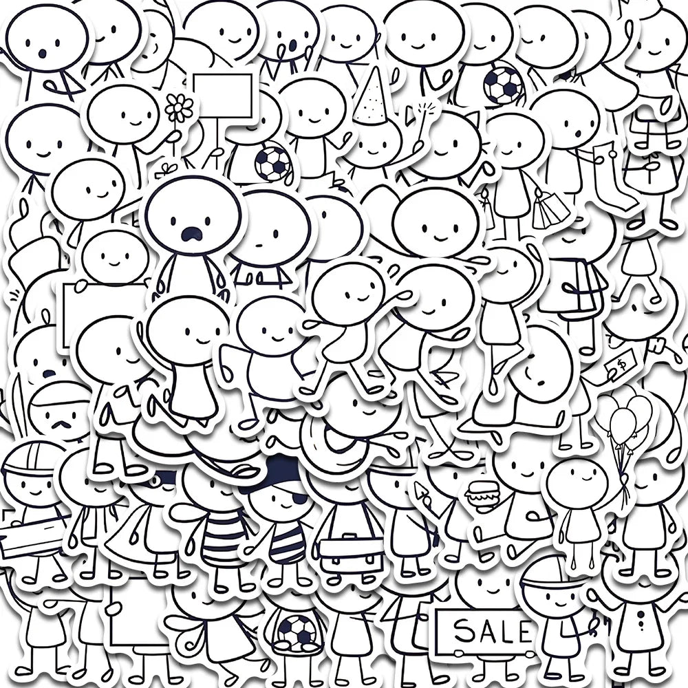 66PCS Q version of small character painting Stickers Cartoon Cafe Scrapbook Stationery Water DIY Bottle Laptop Decals Sticker