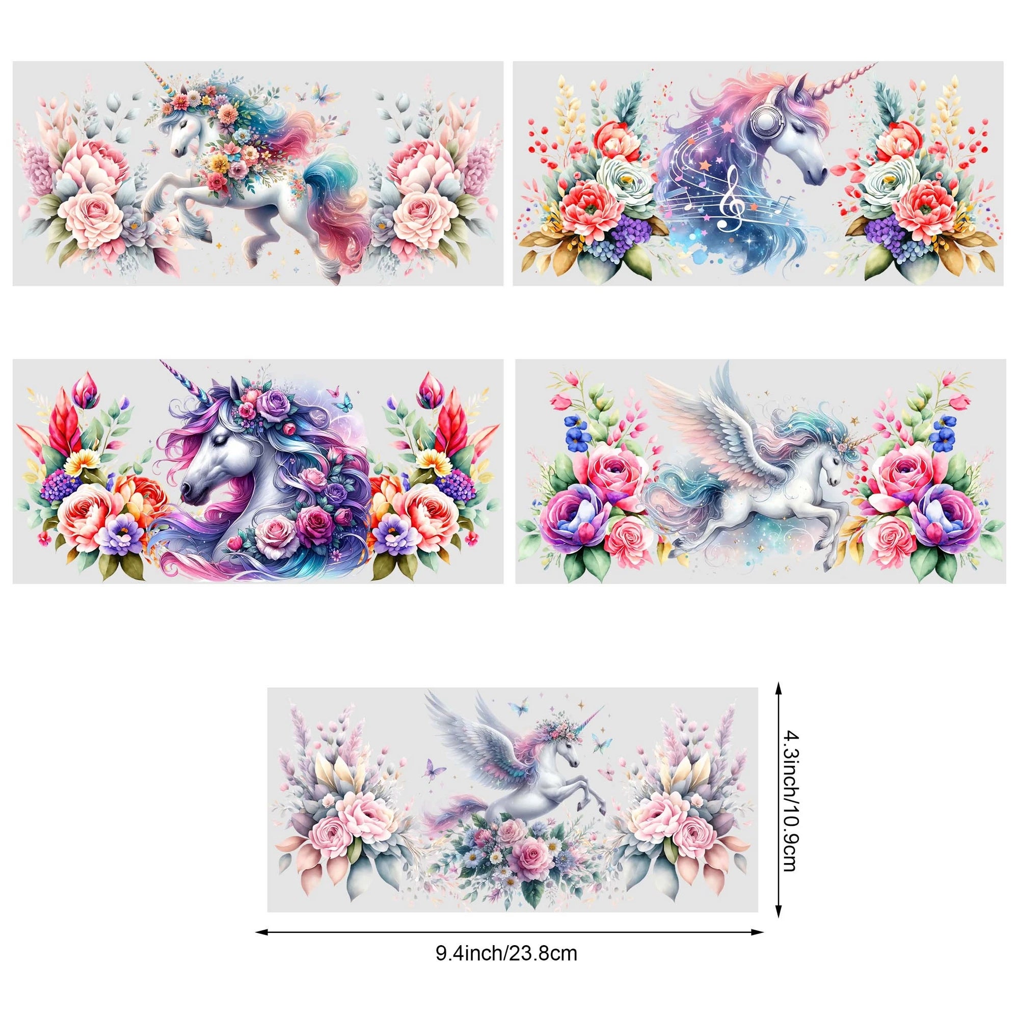 5 sheets unicorn UV DTF cup packaging for 16oz glass cups, waterproof UV DTF stickers for 16oz glass cups, DIY, furniture, craft