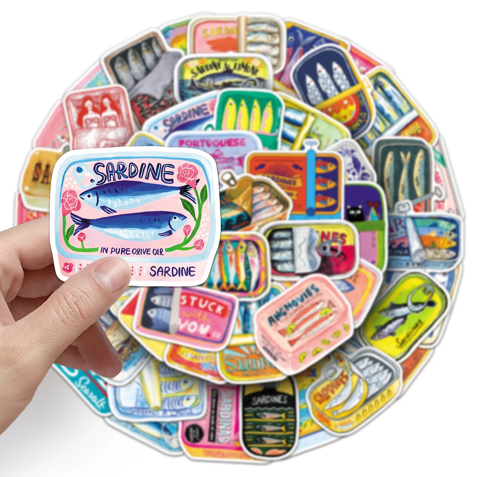 50-Pack Cartoon Tuna Can Stickers Waterproof Decorative Stickers for Phone Notebook Luggage Helmet Student Stationery Rewards