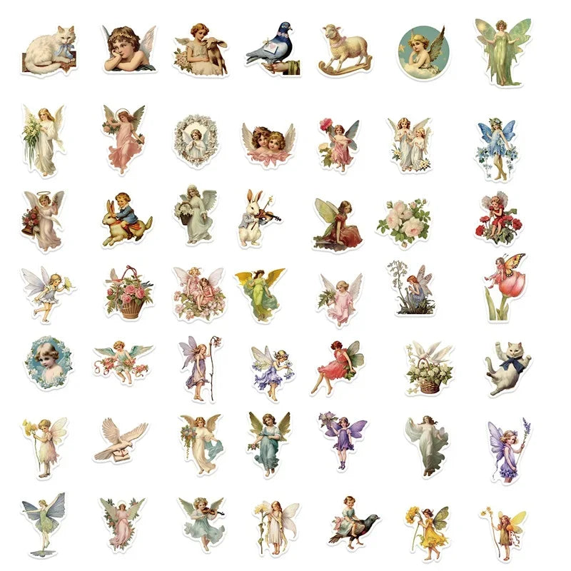 10/30/50PCS Vintage Painting Angel PVC Sticker Aesthetic Chidlren's Stationery Decoration Scrapbooking School Supplies for Kids