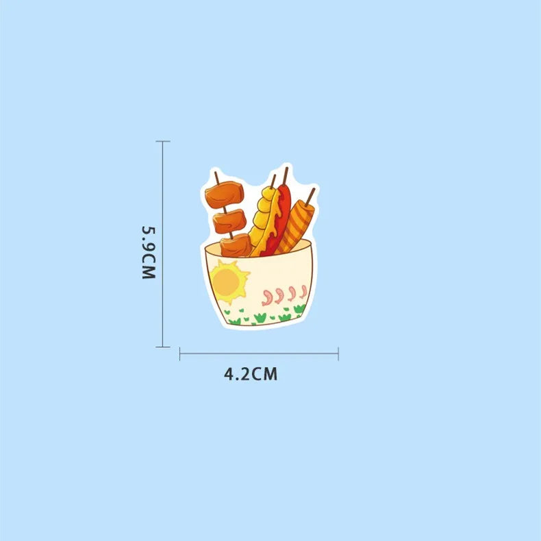 50-Pack Cartoon Food Drink Snack Doodle Stickers Waterproof Children's Stationery Notebook Skateboard Stickers