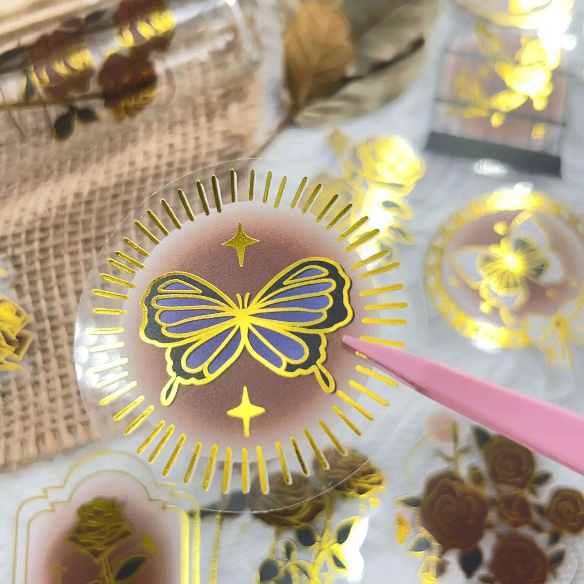 50/100 Pcs Exquisite Gold Foil Vintage Rose Note PET Clear Waterproof Stickers for Phone Cup Window Fridge Laptop Decals