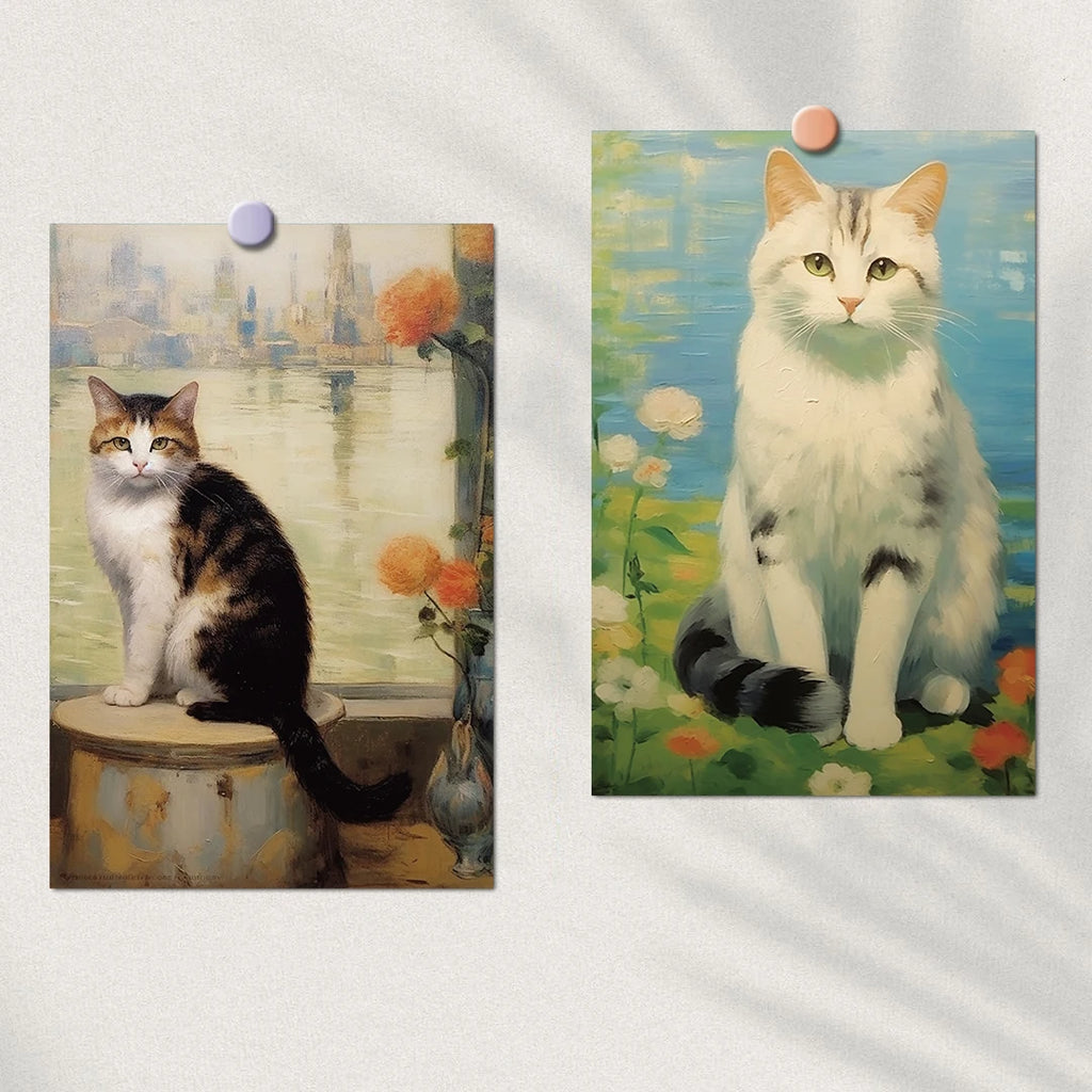 10PCS 10×15CM Oil Painting Of A Kitten Posters Sticker Graffiti Cafe Laptop Wall Decor For Room Creative Art Pictures Sticker