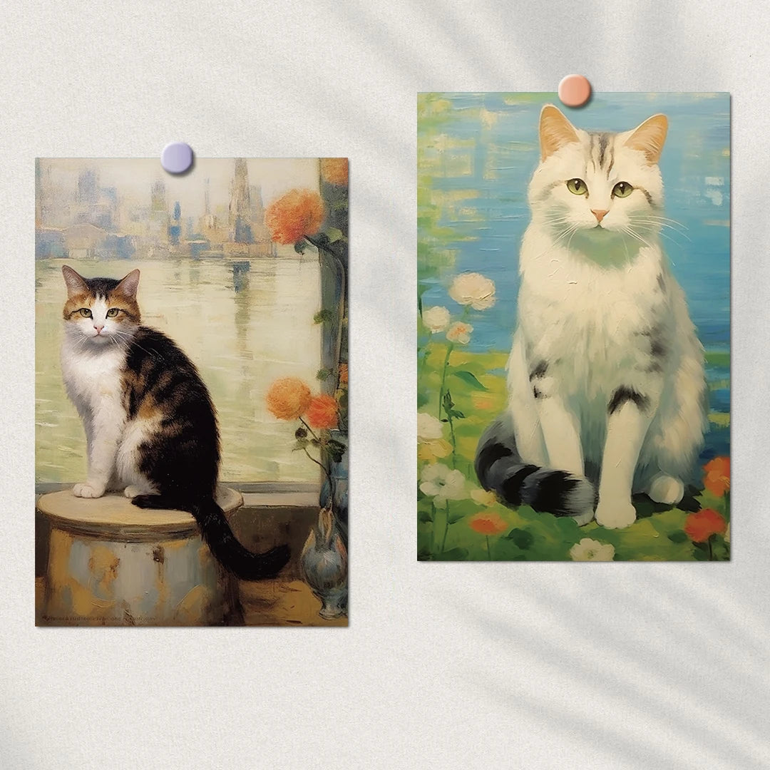 10PCS 10×15CM Oil Painting Of A Kitten Posters Sticker Graffiti Cafe Laptop Wall Decor For Room Creative Art Pictures Sticker