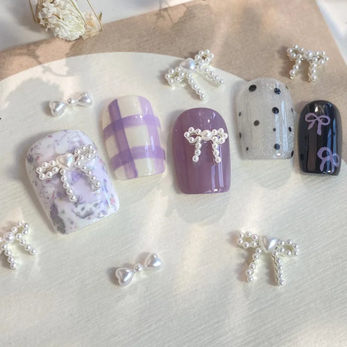 10pc Cute 3D Resin Pearl Bow Nail Art Charms Macaron Imitation Japanese Preal Bowknot Ribbon Nail Decorations DIY Nail Accessory