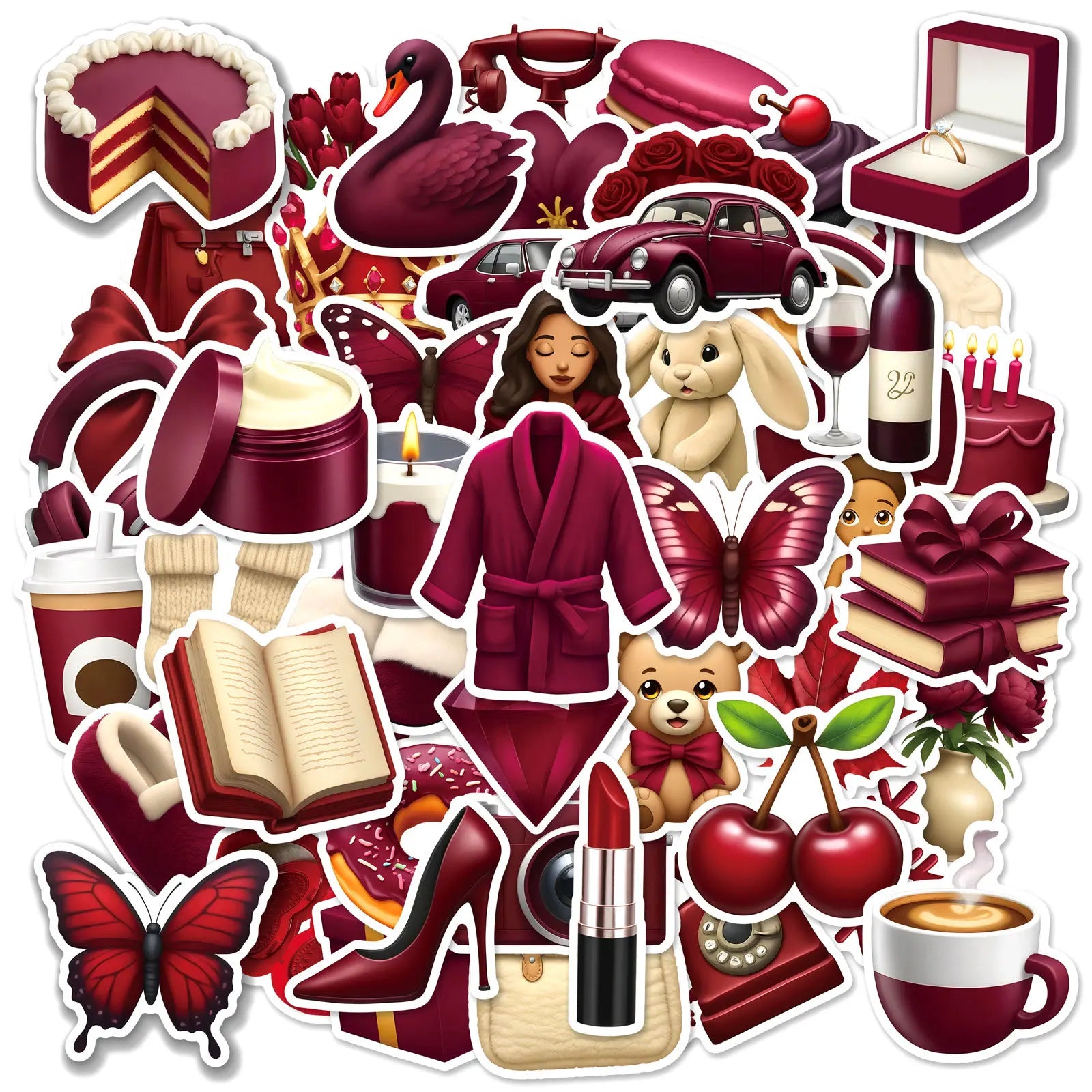 50/100 Pcs Ins Style Wine Red Intellectual Female Lifestyle Stickers for Suitcase Phone Case Laptop Wardrobe Shoe Rack HD Decals