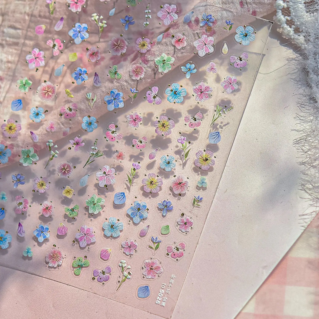 Hot Stamping Nail Stickers Exquisite Retro Watercolor Flower Nail Art 3D Decorations Stickers DIY Back Adhesive Manicure Decals