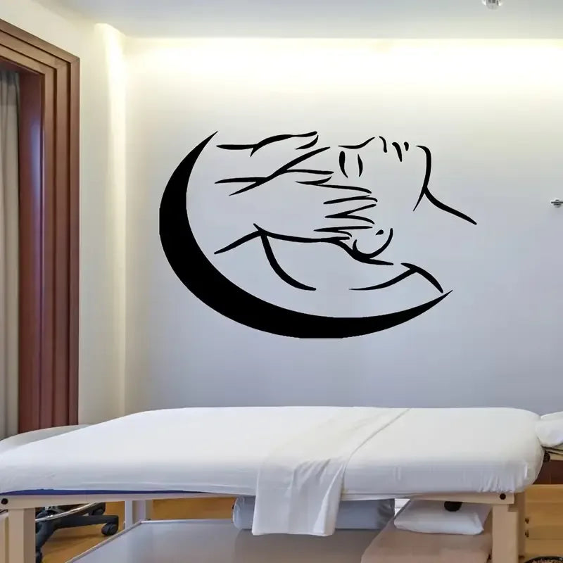 A Modern Vinyl Wall Decal for Head Massage - a Relaxing Silhouette Sticker for Tranquil Salon And Spa Decor, Easy to Apply