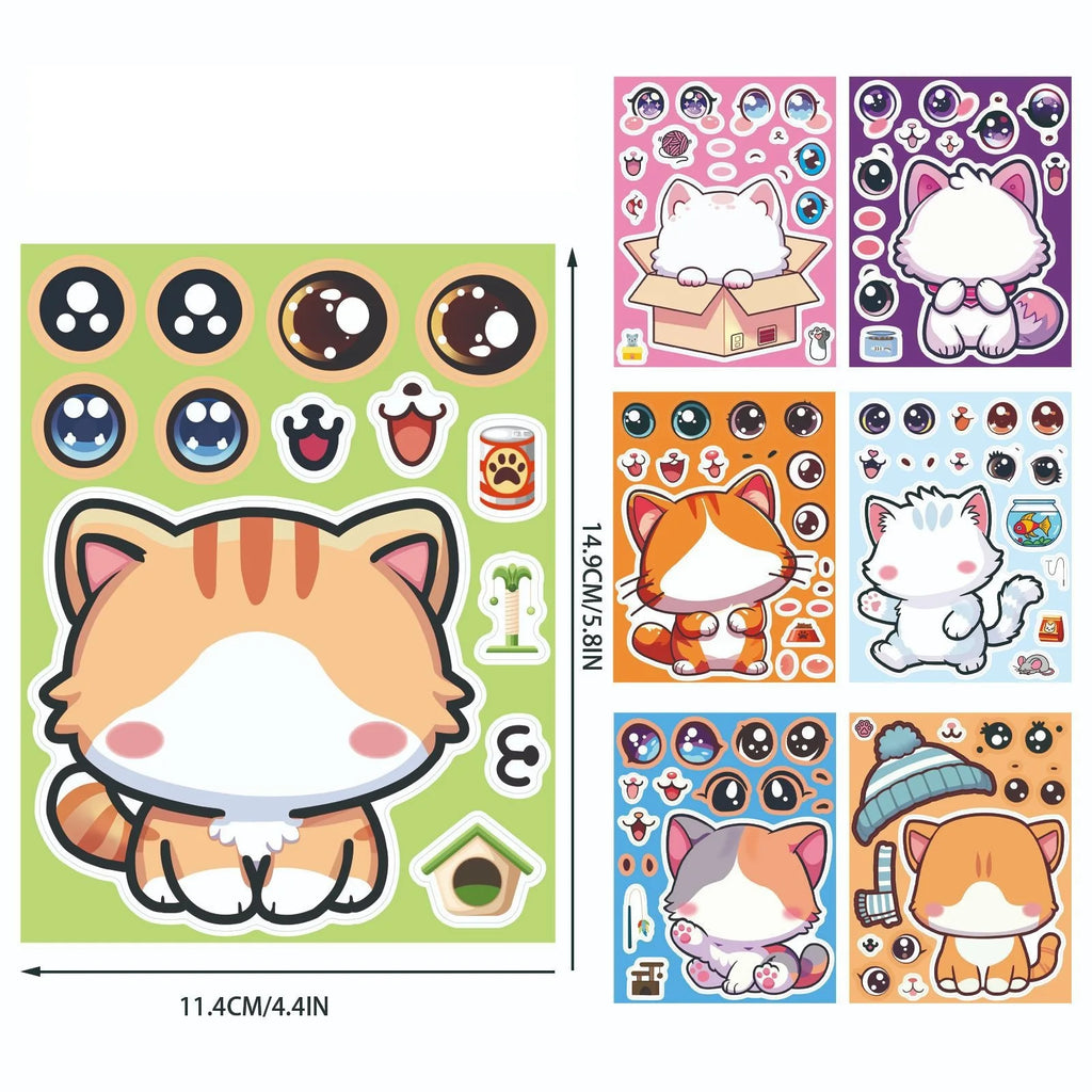 8/16/24PCS Cute Cat Stationery Notebook Stickers Cartoon Puzzle Festival Gift Decoration Waterproof Stickers