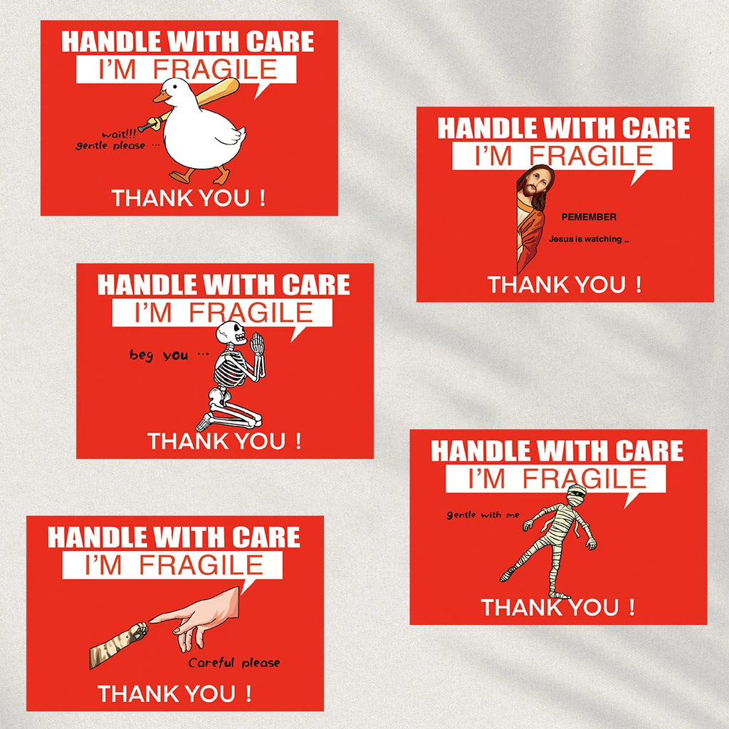 200Pcs/Roll Funny Fragile Meme Print Label Stickers Decorative Landscape Laptop Luggage Gifts Art Cool Bicycle Aesthetic Decals