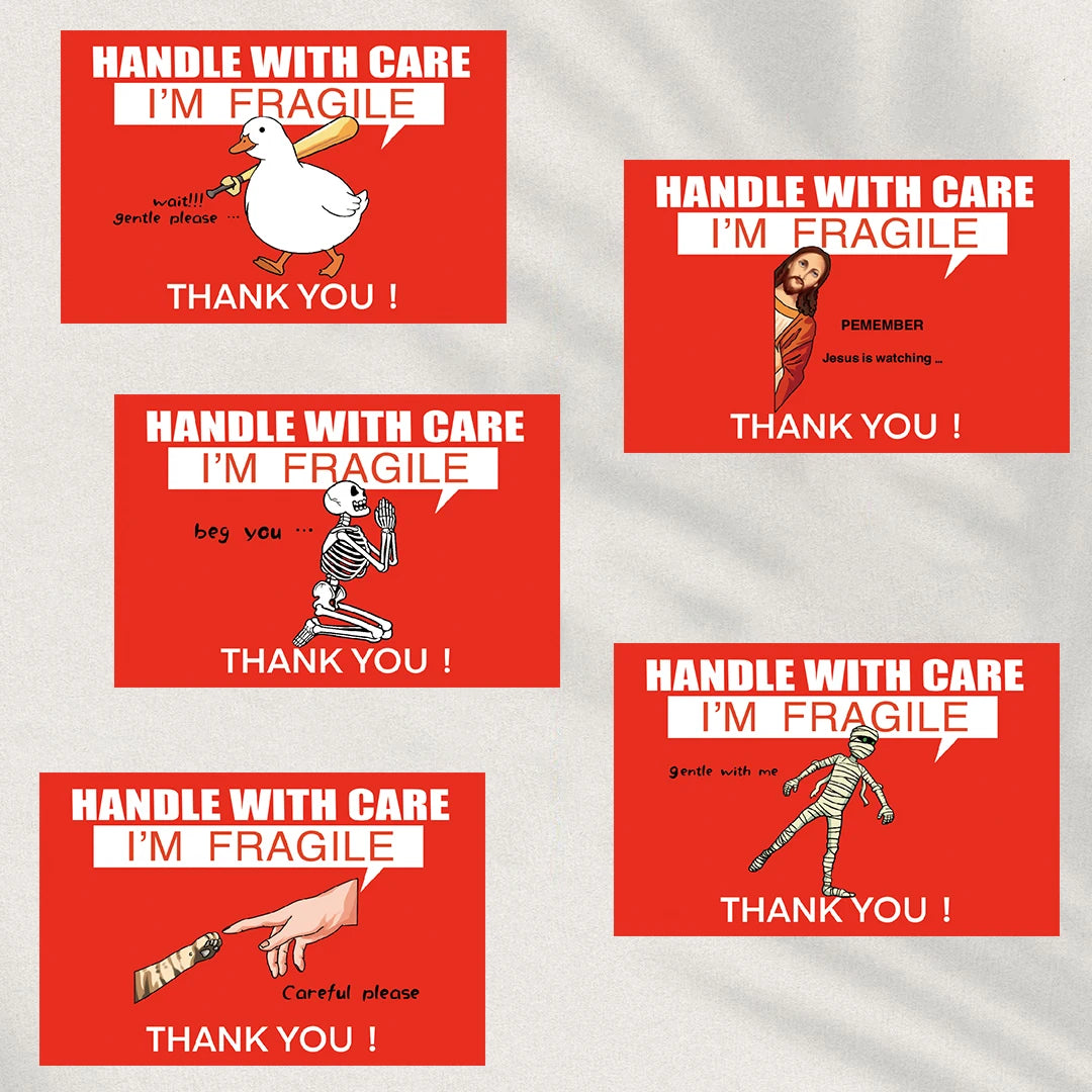 200Pcs/Roll Funny Fragile Meme Print Label Stickers Decorative Landscape Laptop Luggage Gifts Art Cool Bicycle Aesthetic Decals