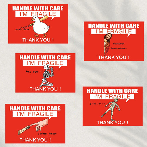 200Pcs/Roll Funny Fragile Meme Print Label Stickers Decorative Landscape Laptop Luggage Gifts Art Cool Bicycle Aesthetic Decals