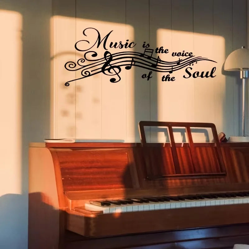 A Music-Themed Wall Sticker with a Black Text Design on a White Background, Featuring Musical Notes - Suitable for Decorating Wa