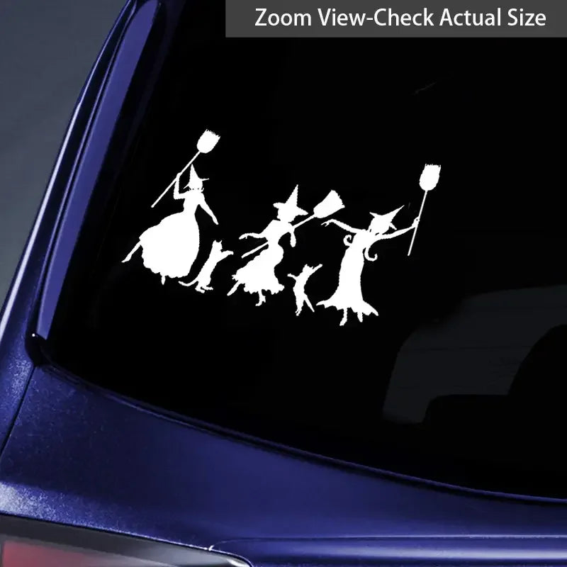 Dancing Witches With Cat Vinyl Die Cut Bumper Car Sticker For Truck Bike Scooter Motorbike Snowmobile Wall Art Universal Silhoue