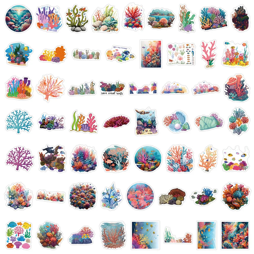 55/110PCS Cartoon Colorful Coral Reef Graffiti Sticker Car Luggage Water Cup Laptop Waterproof Notebook Sticker