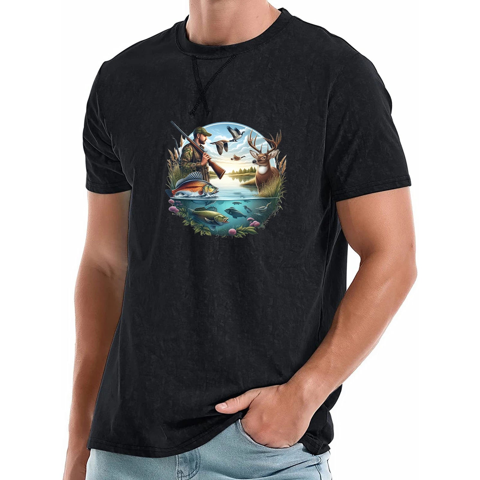 6 sheets Hunting Themed Iron-On Decals T-Shirt Heat Transfers for DIY, Deer, Fishing, Duck, T-Shirts, Masks, Jean, Backpack, Hat
