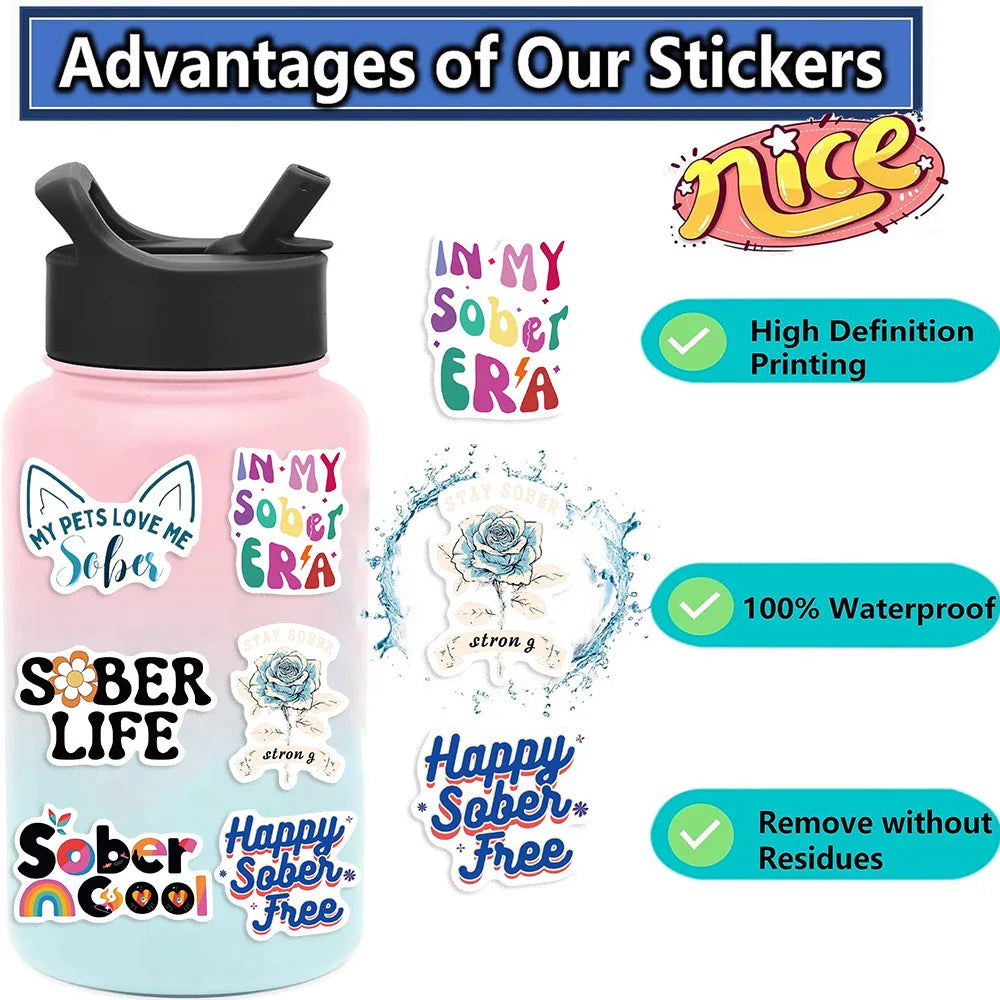 50PCS Cartoon Sober Graffiti Stickers Decorative Guitar Notebook Luggage DIY Waterproof Stationery Stickers