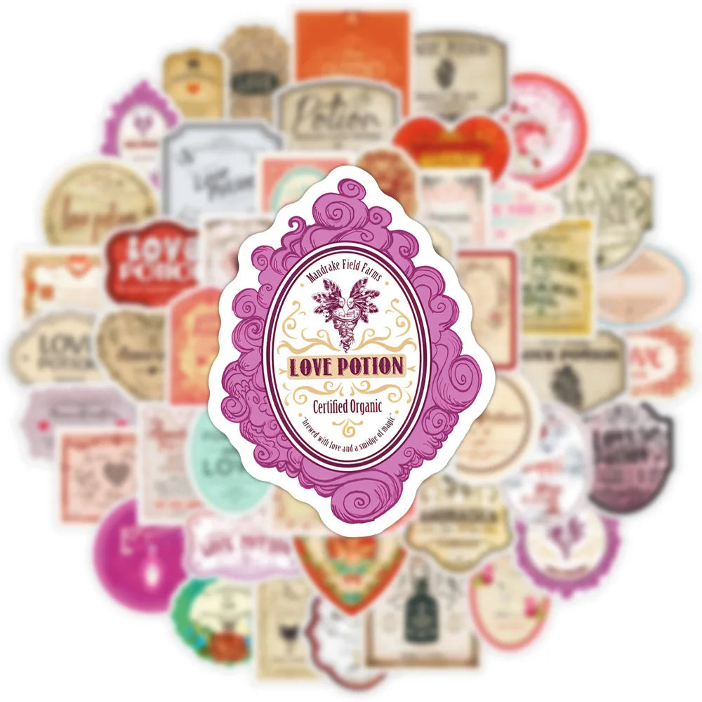 50-Pack Vintage Valentine Graffiti Stickers Waterproof Decorative Decals for Water Bottle Mobile Phone Luggage Notebook