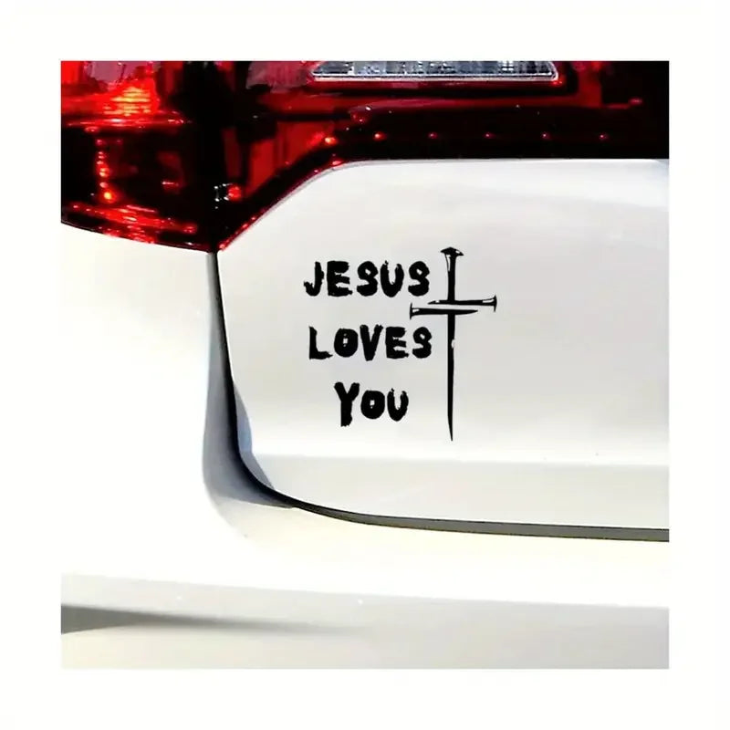 Jesus Loves You Jesus Cross Sticker Christian Car Sticker Window Bumper Decal Sticker Suitable for Car Truck Door Laptop ( Black
