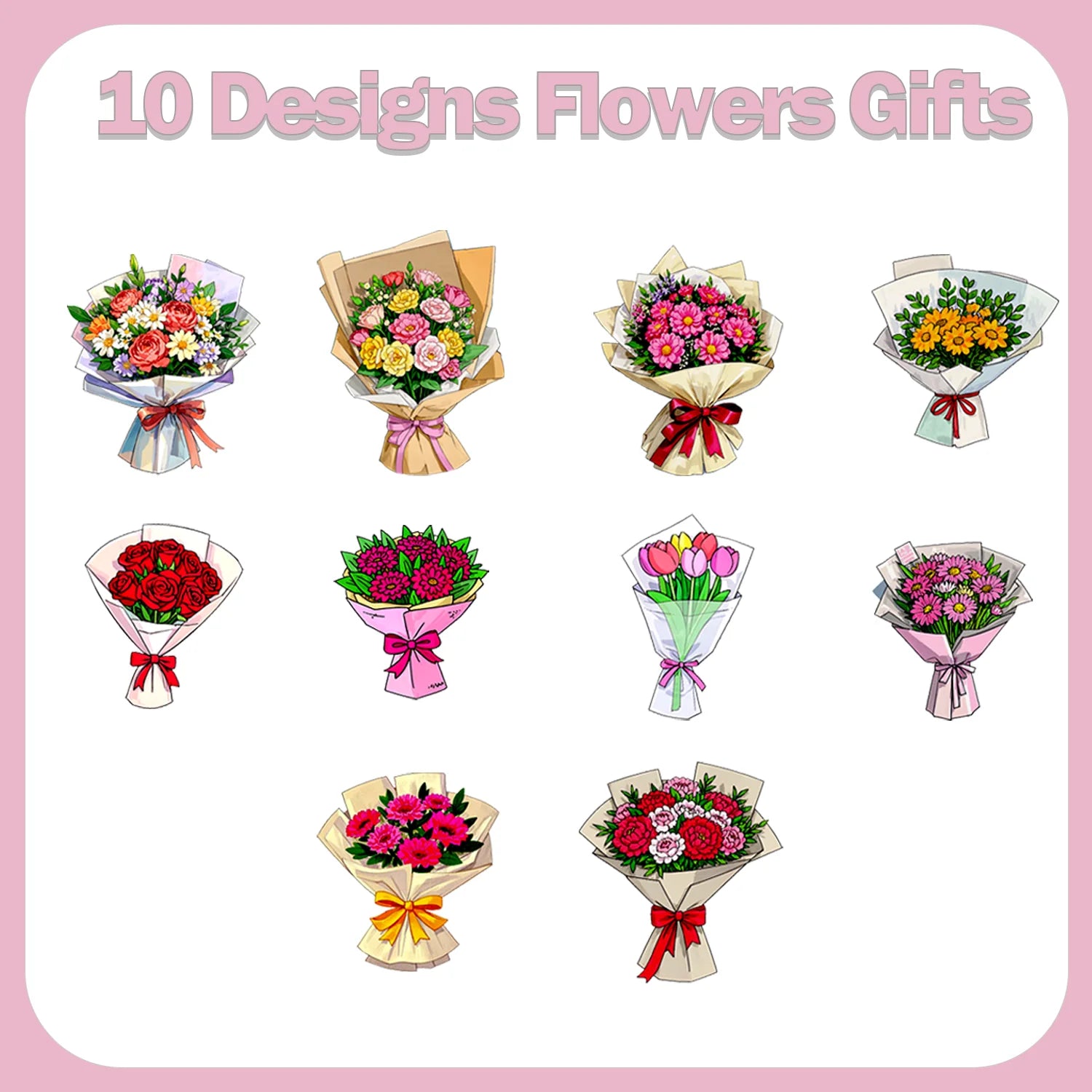 1Roll(500Pcs) Pretty Flowers Gifts Stickers 2.5cm/1.0'' 10 Designs Decals Diy Adorn Gifts Suitable for Various Gifts Home Decor