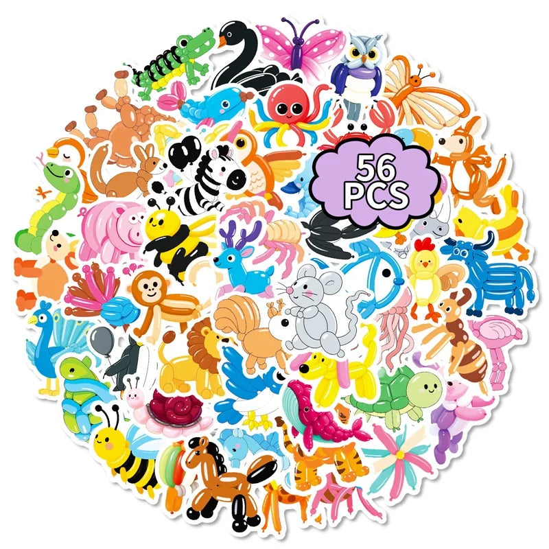 10/30/56PCS Kawaii Balloon Animal PVC Sticky Sticker Aesthetic Children's DIY Decoration Scrapbooking School Supplies