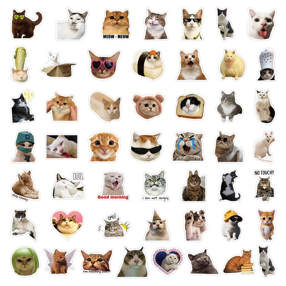 50-Pack Funny Cat Stickers for Decorating Computers Phones Stationery Notebooks - Reward Decal Stickers