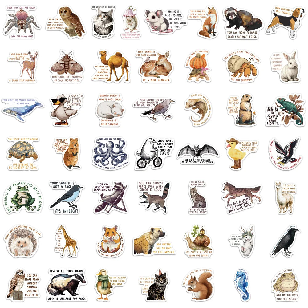 50PCS Medieval Animal Quotes Fun Stickers DIY Handmade Album Fixed Phone Laptop Stickers Toy
