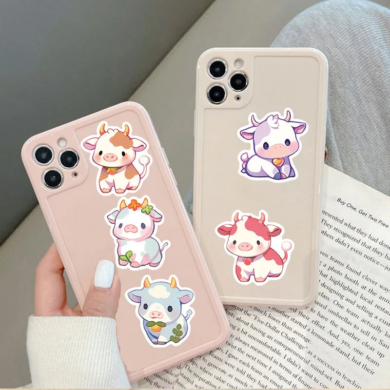 50pcs Rainbow Cow Cartoon Decals Graffiti Vinyl Waterproof Stickers for Adults Teen Decorated Suitcase Water Bottle DIY Phone