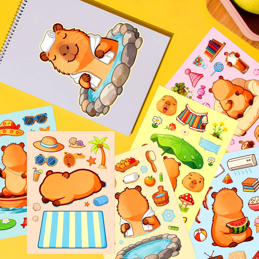 6/12/18Pcs Cartoon Capybara Make A Face Puzzle Stickers, Kids DIY Fun Stationery Notebook Cabinet Fridge Luggage Decor Sticker