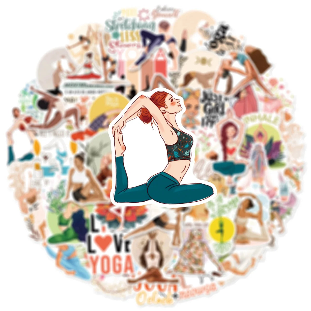 10/30/50PCS Cartoon Yoga Colored PVC Sticky Sticker Aesthetic DIY Children's Decoration Scrapbooking School Supplies