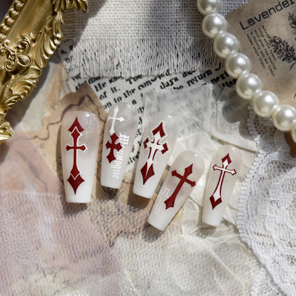 Red Cross Nail Decorations Stickers 5D Embossed Nail Art Stickers Choic Cross With Love Adhesive Manicure Accessories Decals DIY