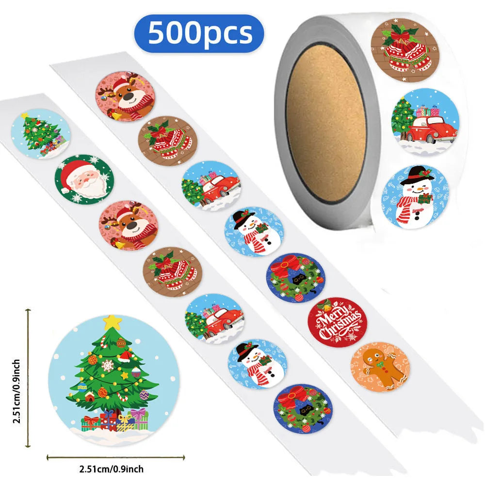 500PCS Cartoon Christmas Decoration Small Pattern Roll DIY Luggage Water Cup Handmade Scrapbook Christmas Gift Stickers