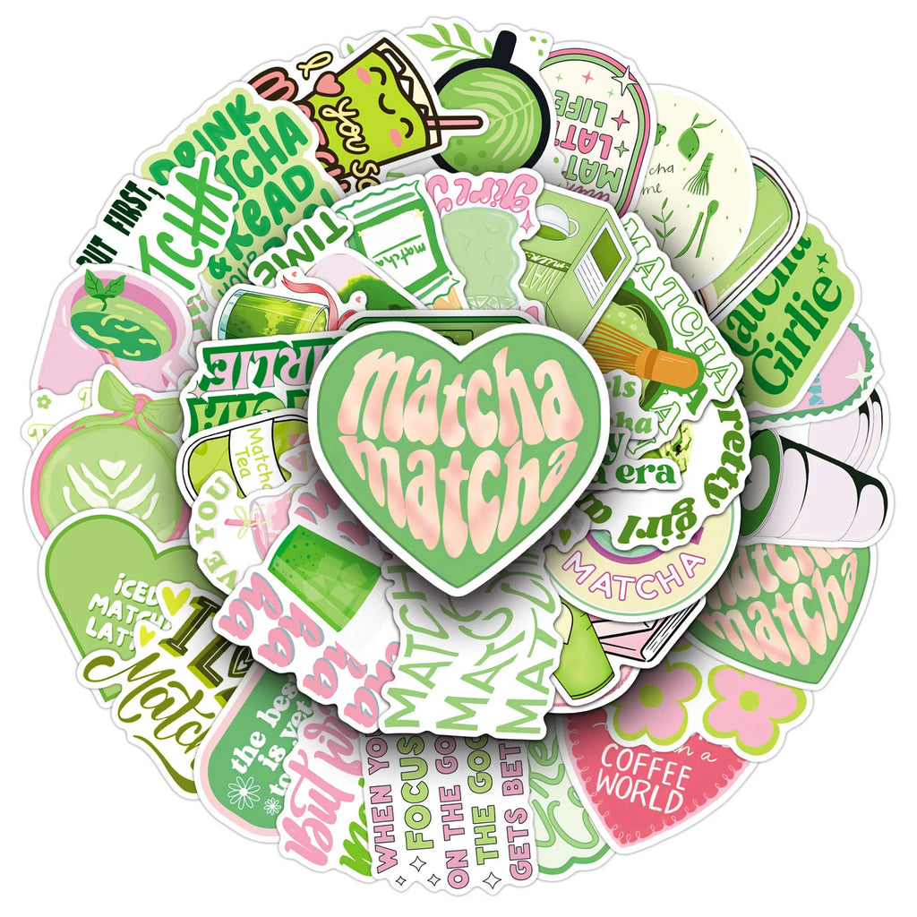 50-Pack Green Matcha Motivational Aesthetic Stickers Waterproof Decorations for Phone Case Water Bottle Stationery Notebook