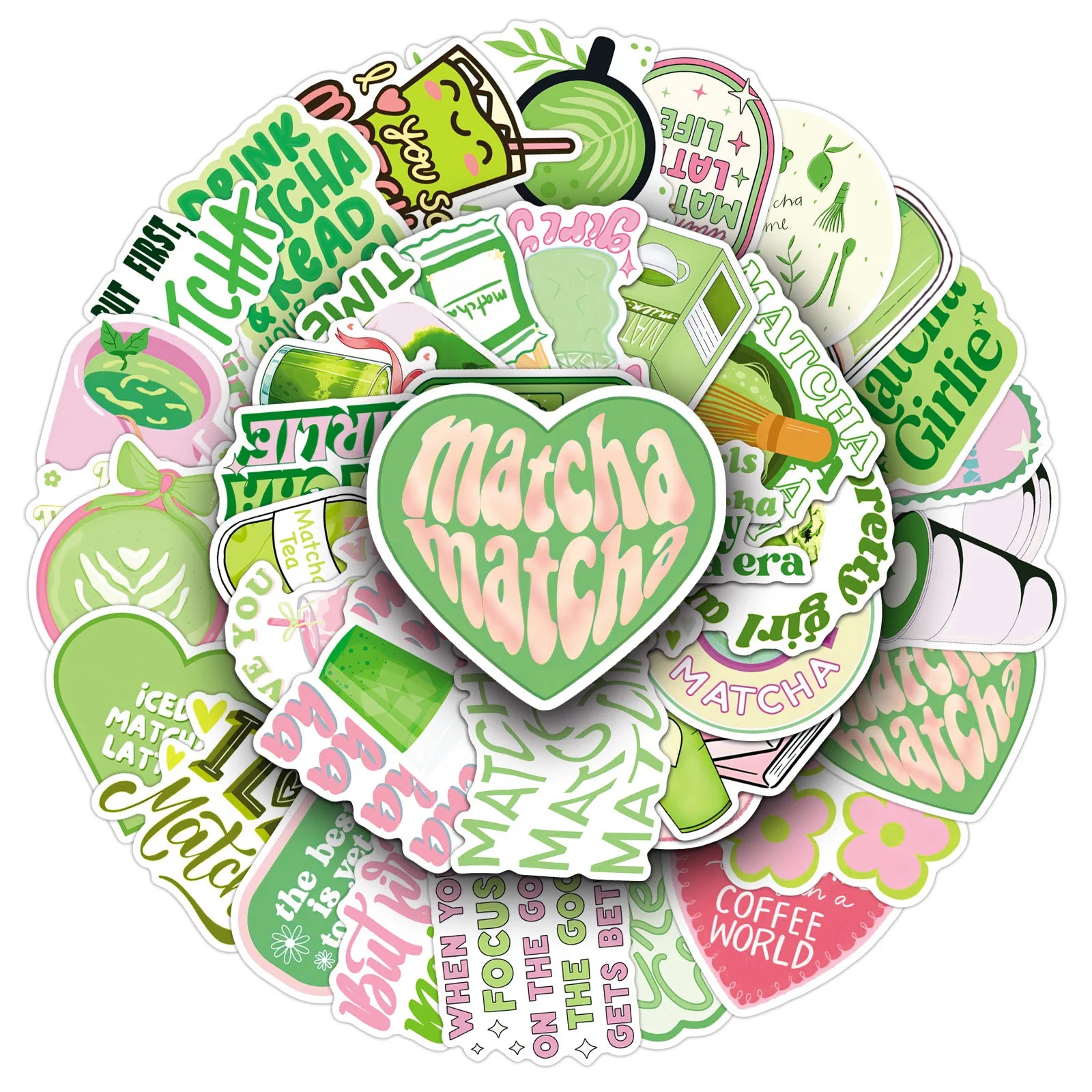 50-Pack Green Matcha Motivational Aesthetic Stickers Waterproof Decorations for Phone Case Water Bottle Stationery Notebook