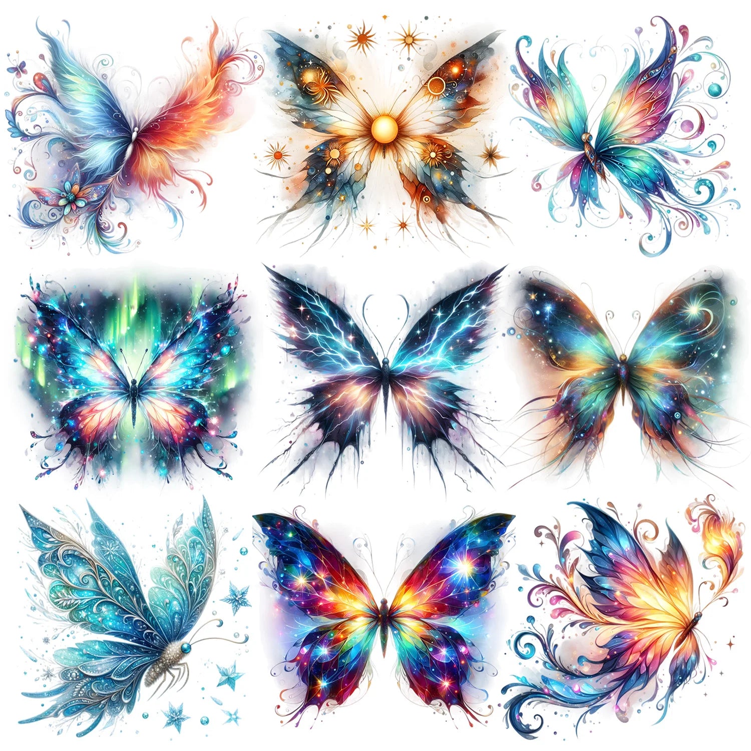 9 sheet Colorful Butterfly Themed Iron-On Decals T-Shirt Heat Transfer Suitable for DIY, Cool, Beautiful, T-Shirts, Masks, Jeans