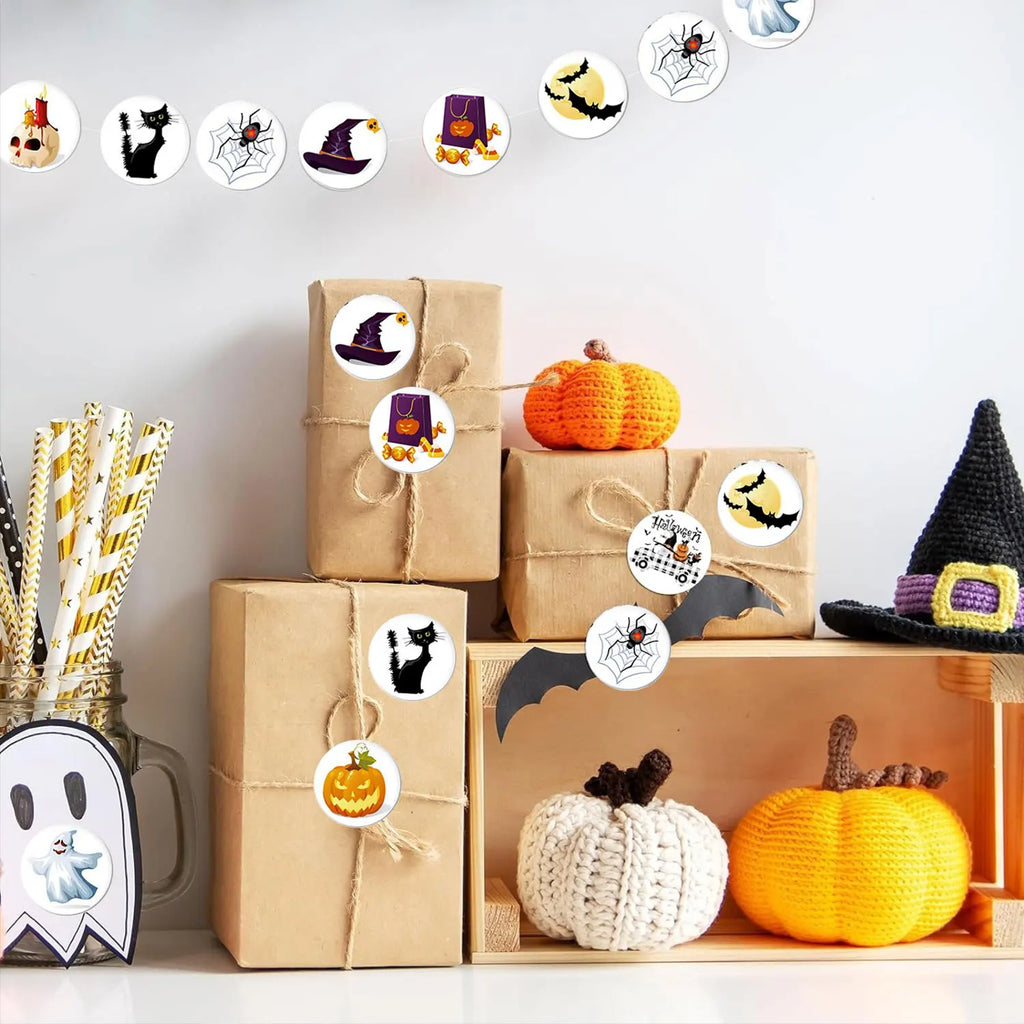 500Pcs Round Cartoon Halloween Day/All Saints'Day Stickers 2.5cm/1'' Roll DlY Craft Decoration Scrapbook Label Gift Sealing