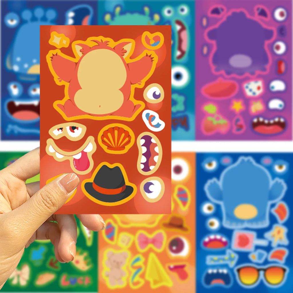 8/16/24Pcs Little Monsters Puzzle Sticker Make a Face Cartoon Toys For DIY Phone Laptop Luggage Skateboard Graffiti Decals