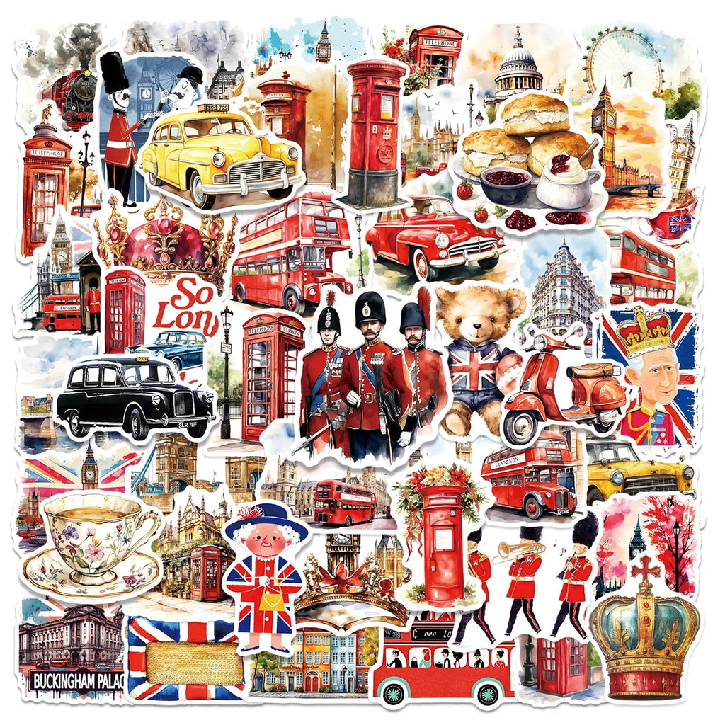 50/00PCS Watercolor UK London Stickers Personalized Decoration Guitar Notebook Luggage DIY Waterproof Stickers