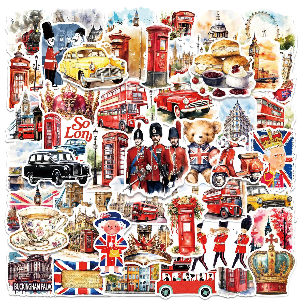 50/00PCS Watercolor UK London Stickers Personalized Decoration Guitar Notebook Luggage DIY Waterproof Stickers