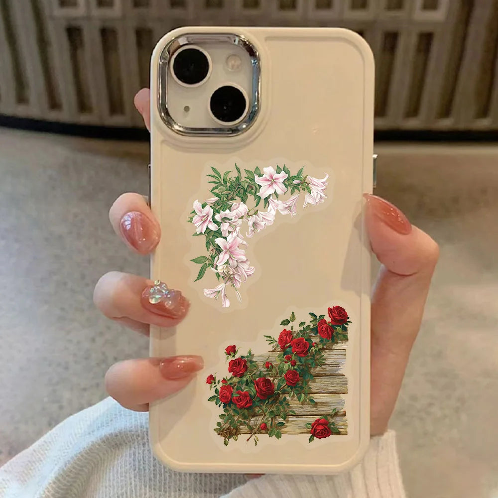 50PCS Retro Flower Flower Decoration Sticker Pack DIY Scrapbook Phone Case Laptop Tablet Transparent Toy Decoration Stickers