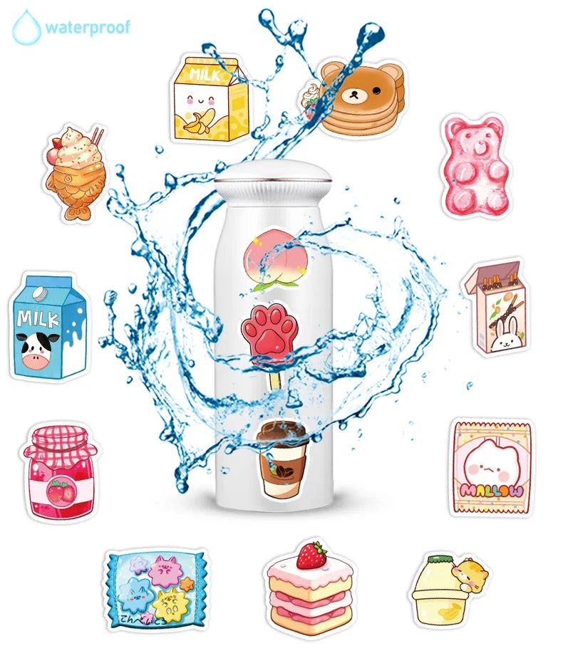 100-Piece Set Cute Snack Themed Scrapbooking Stickers for Tablet Laptop Student Stationery Diary Notebook Decoration
