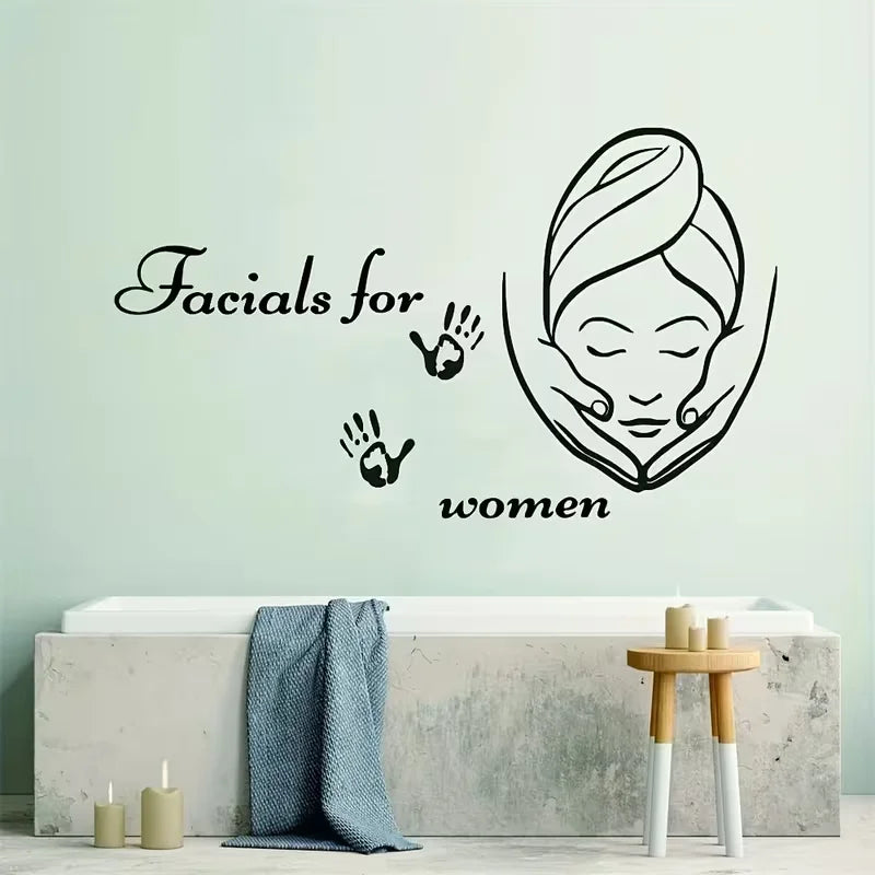 Elegant PVC Wall Sticker with Female Face & Relaxing Quotes - Matte Finish, Pre-Pasted Self-Adhesive Vinyl Decal for Spa, Beauty