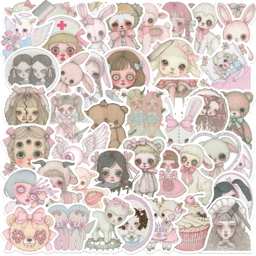50/100 Cartoon Pink Freak Girl Graffiti Stickers Decorative Guitar Notebook Luggage DIY Waterproof Stationery Stickers