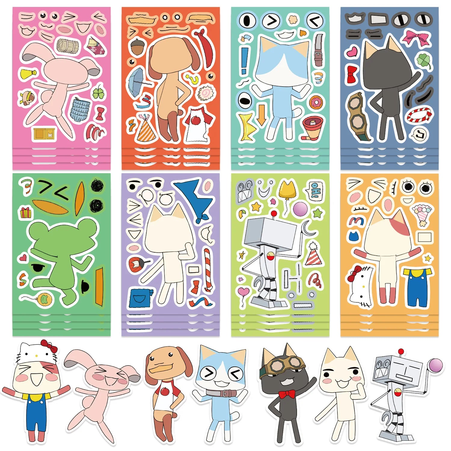 8/24PCS Cute Cartoon Doro Cat Face Changing Stickers Make a Face Waterproof Handbag Stickers DIY Decorative Notebook Stationery