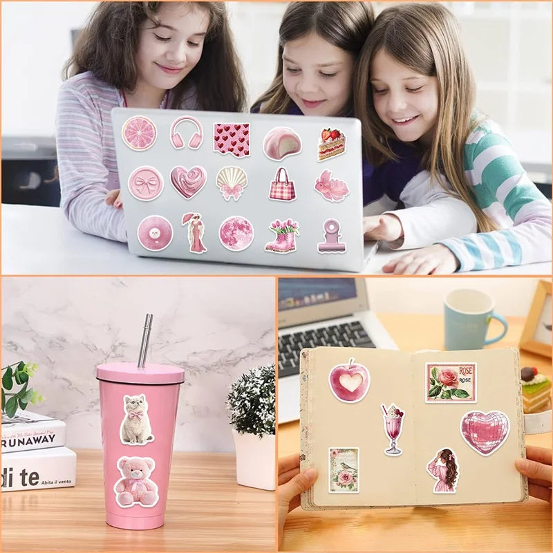 10/30/50PCS Kawaii Pink Angel PVC Sticky Sticker Aesthetic Stationery DIY Children's Decoration Scrapbooking School Supplies