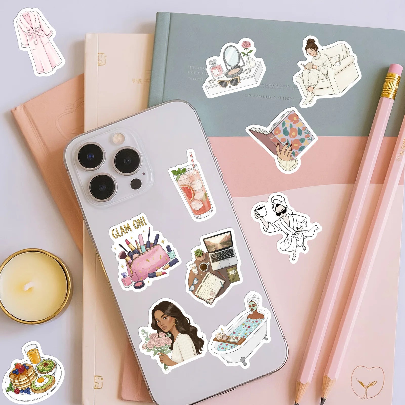 56PCS Elegant Women's Life Stickers Waterproof DIY Decals for Office Supplies Stationery Laptops Suitcases Fridge Notebook Decor