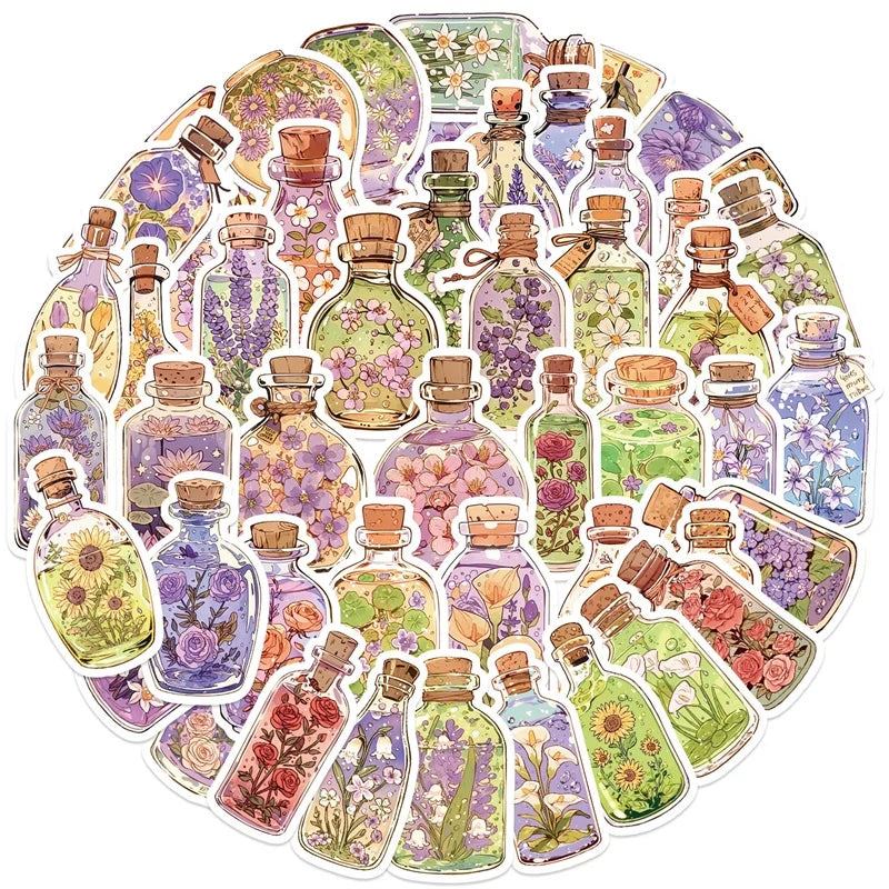 10/30/50PCS Kawaii Flower Bottle PVC Sticky Sticker Aesthetic Children's Stationery DIY Decoration Scrapbooking School Supplies